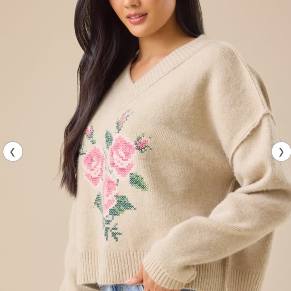 NWT Altard State Floral Embroidered Needle Point Cream Sweater size S - Picture 5 of 7